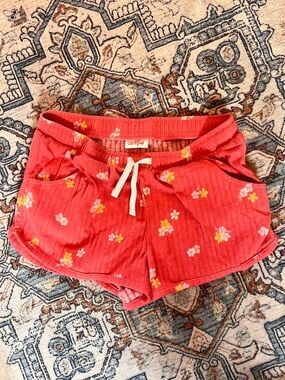 Cat & Jack Coral Floral Ribbed Drawstring Shorts
